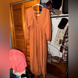 In Bloom Terracotta Long Sleeve Dress